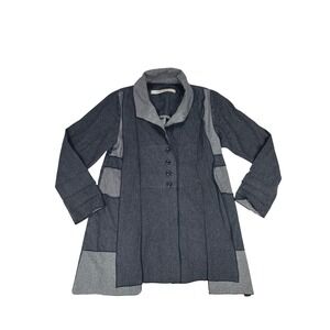 Cynthia Ashby Women Gray Patchwork Lagenlook Button Front Jacket Coat size Small
